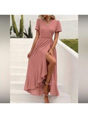 Elegant Pink Wrap Dress
